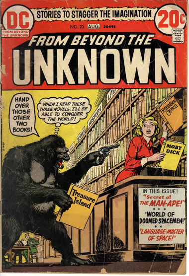 Man-ape holds up library
